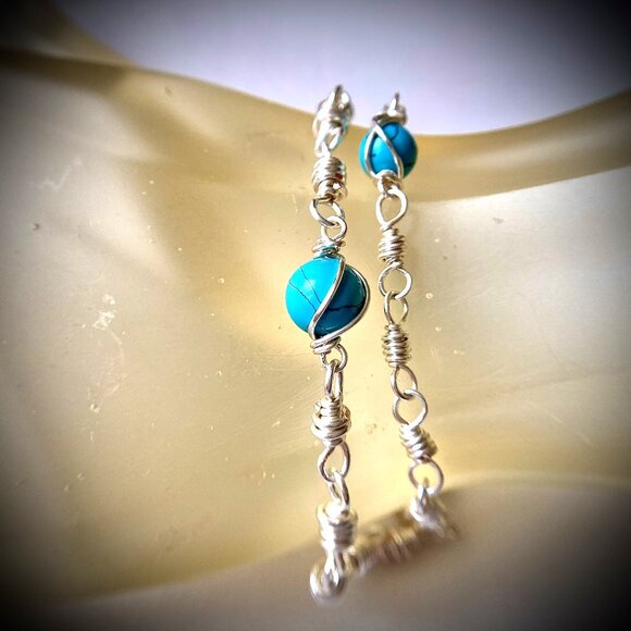 Silver Tone Long-Distance Relationship Bracelets, Turquoise gemstone set of two - Picture 6 of 16